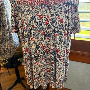 Westport Cream Tunic with Navy Floral and Red Accents